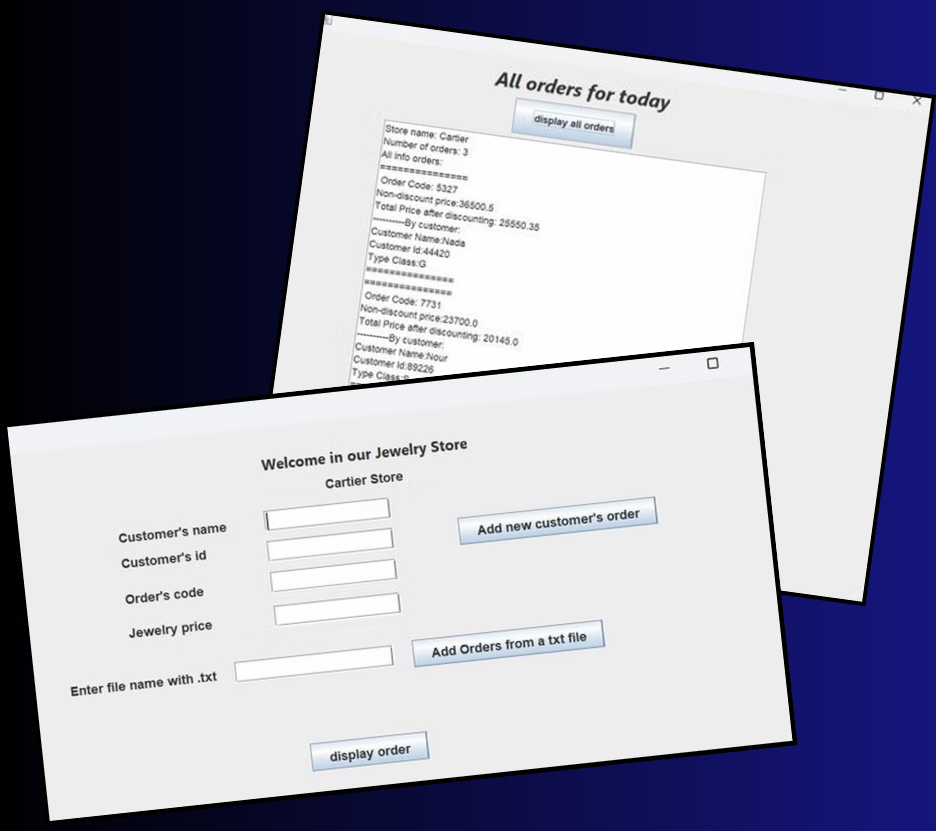Jewelry store system UI screenshot