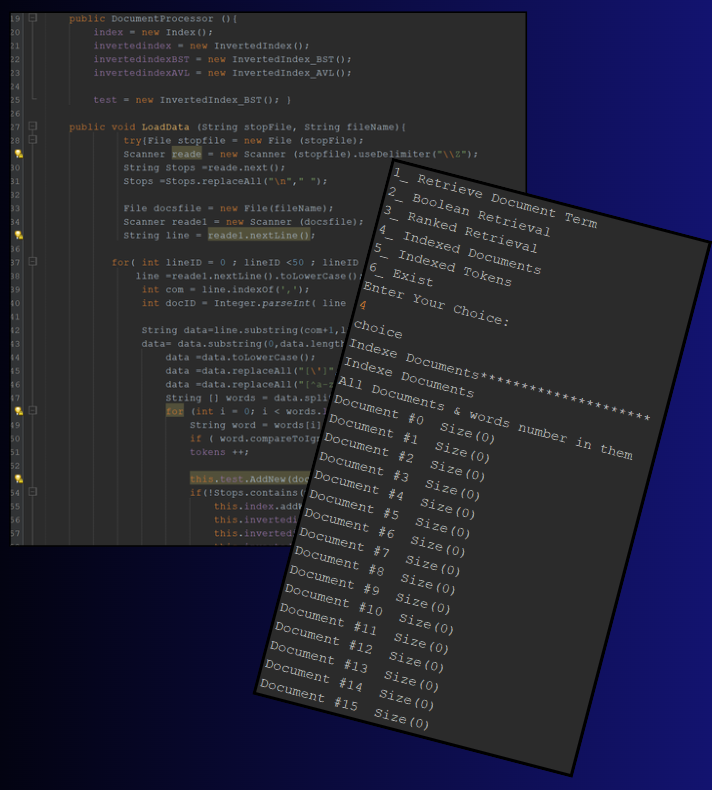 Mini search engine output screenshot